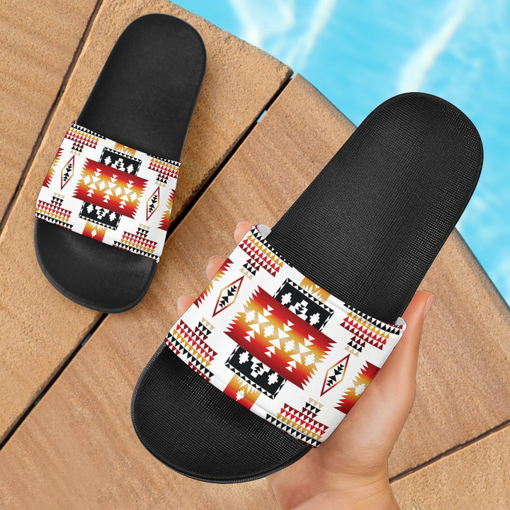 White Native Tribes Pattern Native American Slide Sandals no link