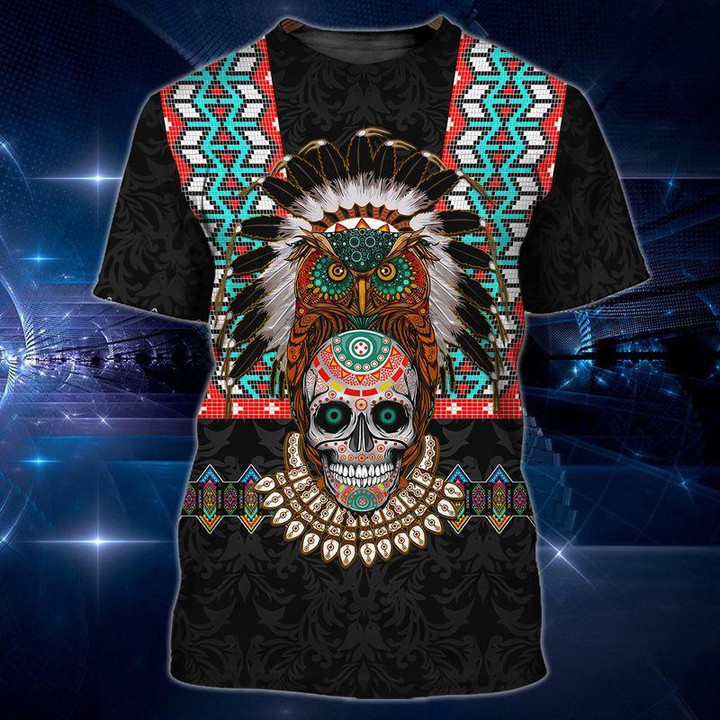 Owl Skull Indian Native American Vinatge Tshirt