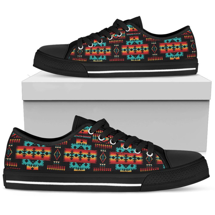 Navy Native Tribes Pattern Native American Low Top Shoes