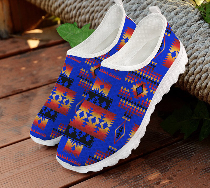 Blue Native Tribes Pattern Native American Mesh Shoes 01