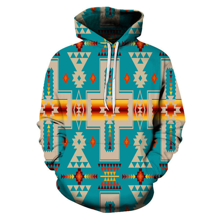 GB-NAT00062-3HOO-05 Turquoise Tribe Pattern Hoodie