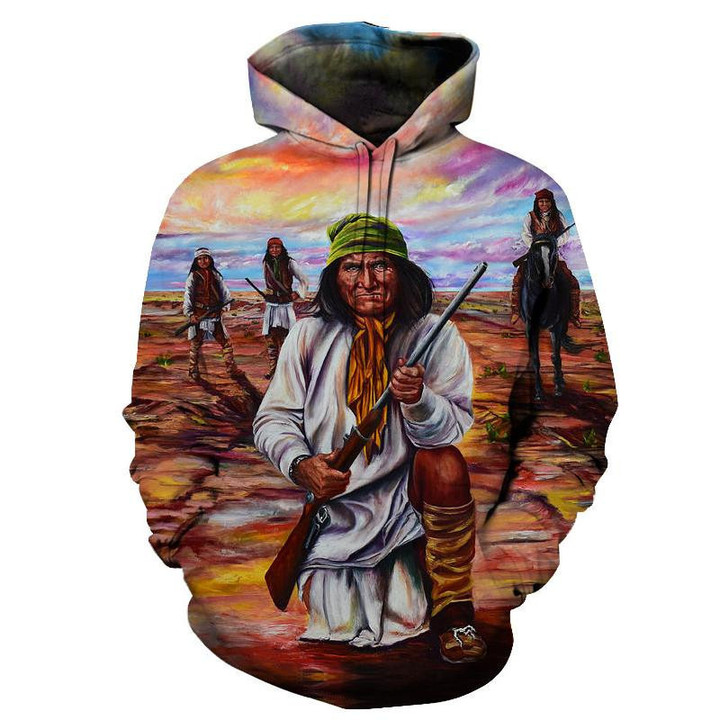 Native American Great Chief Geronimo 3D Pullover Hoodie