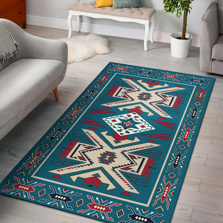 Blue Pink Pattern Native American Area Rug