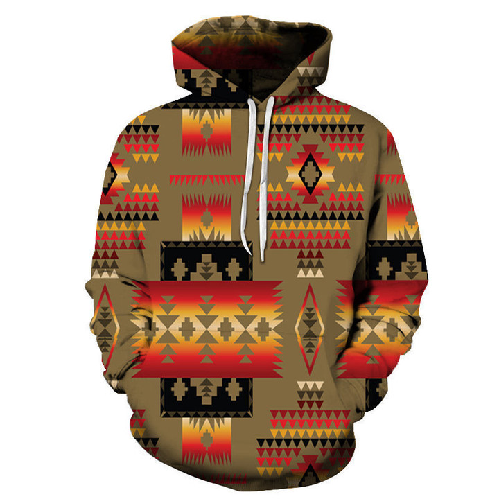 GB-NAT00046-3HOO-04 Dark Brown Native Tribes Pattern Native American Hoodie