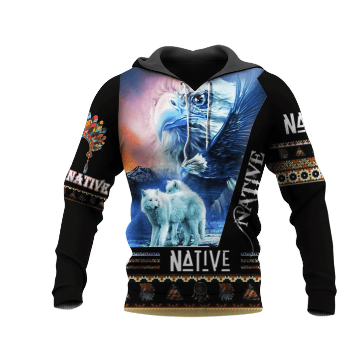 HD1109 Eagle And Wolf Blue 3D Hoodie