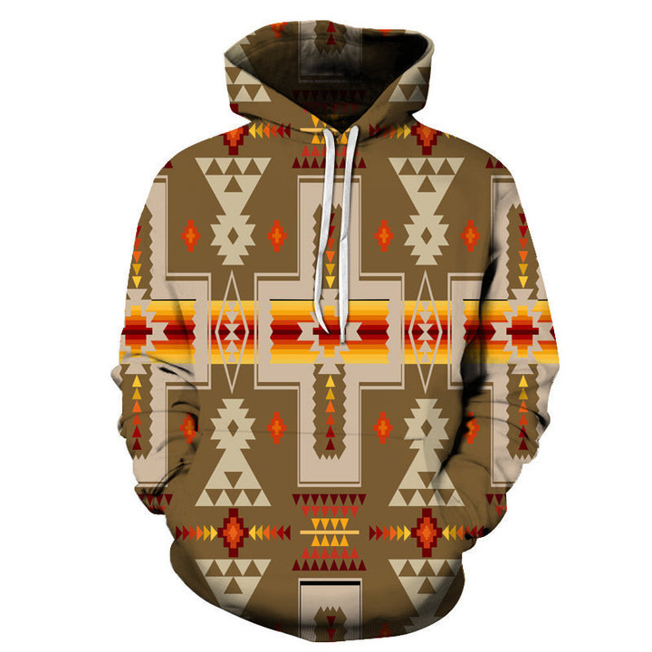 GB-NAT00062-3HOO-10 Light Brown Tribe Pattern Hoodie