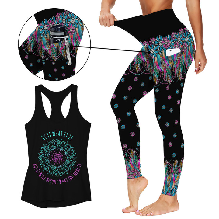 "It is What it is ..." Activewear Outfit: Racerback Tank Top & High Waist Leggings with Pockets Outfit