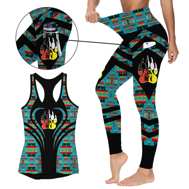 Native American Bear Activewear Outfit: Racerback Tank Top & High Waist Leggings with Pockets Outfit