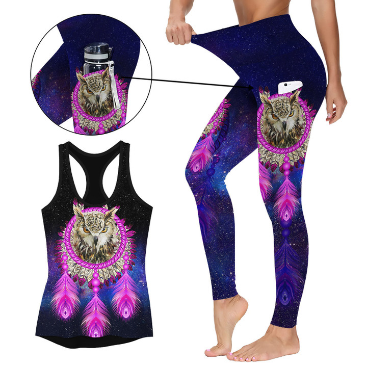 Native American Owl Activewear Outfit: Racerback Tank Top & High Waist Leggings with Pockets Outfit