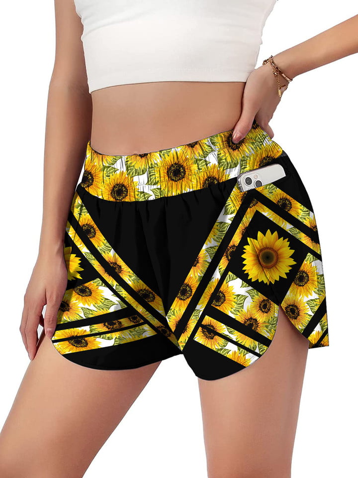 Sunflower Quick-Dry Running Shorts Workout Sport Layer Active Shorts with Pockets
