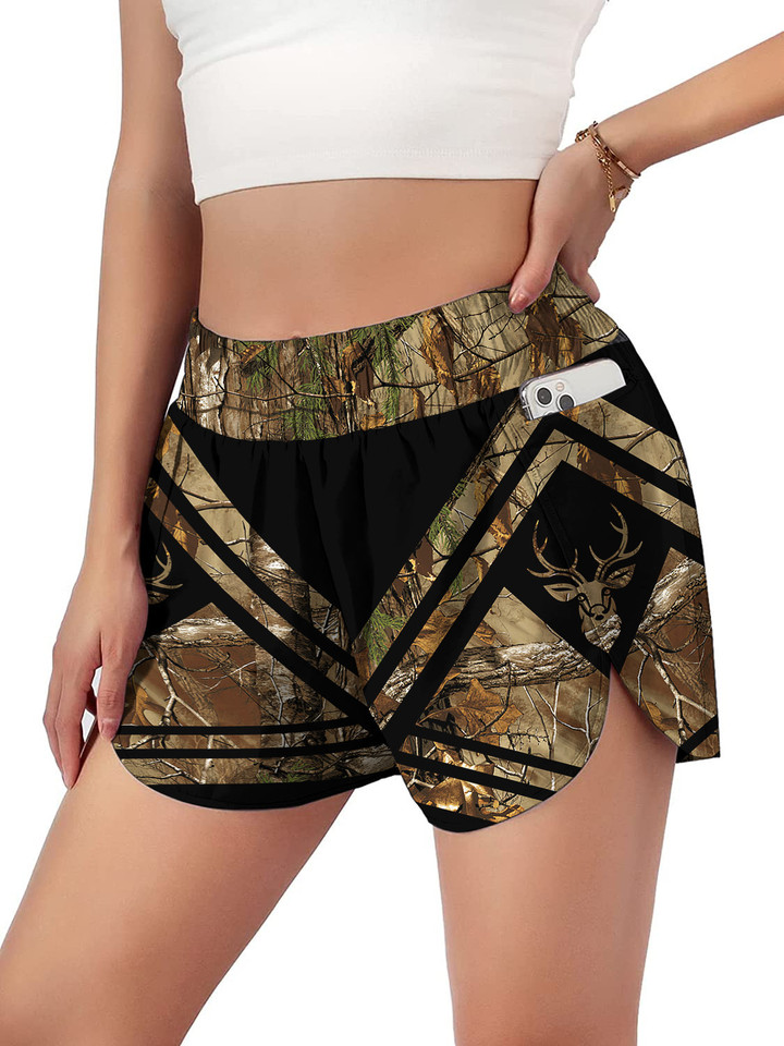 Deer Hunting Quick-Dry Running Shorts Workout Sport Layer Active Shorts with Pockets