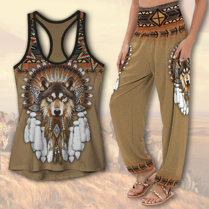Native American Wolf Racerback Tank Top & Harem Pants Outfit