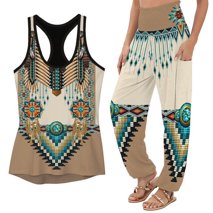 Native Chestplate Pattern Racerback Tank Top & Harem Pants Outfit