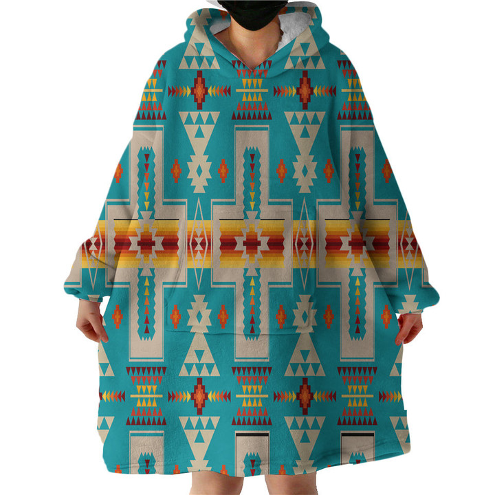 Turquoise Tribe Design Sherpa Hoodie Blankets