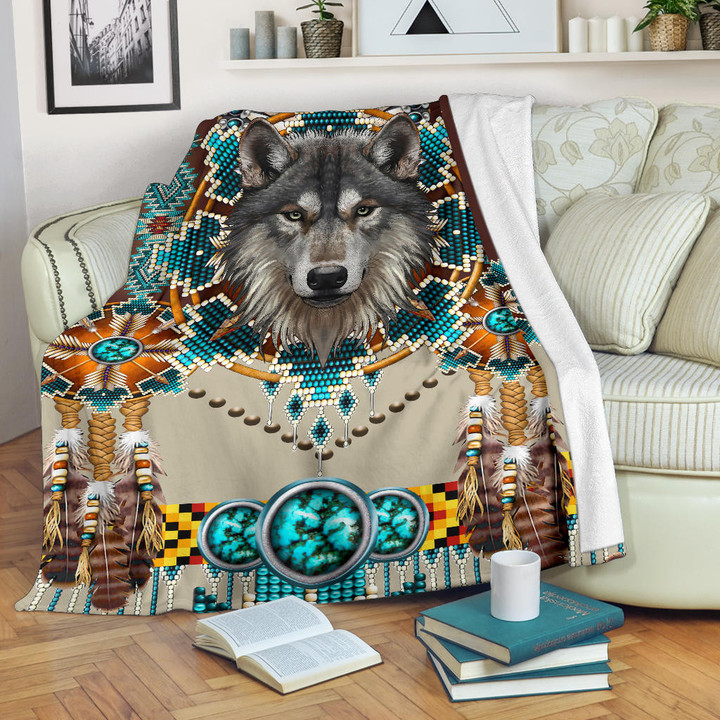 Blue Mandala Wolf Blanket