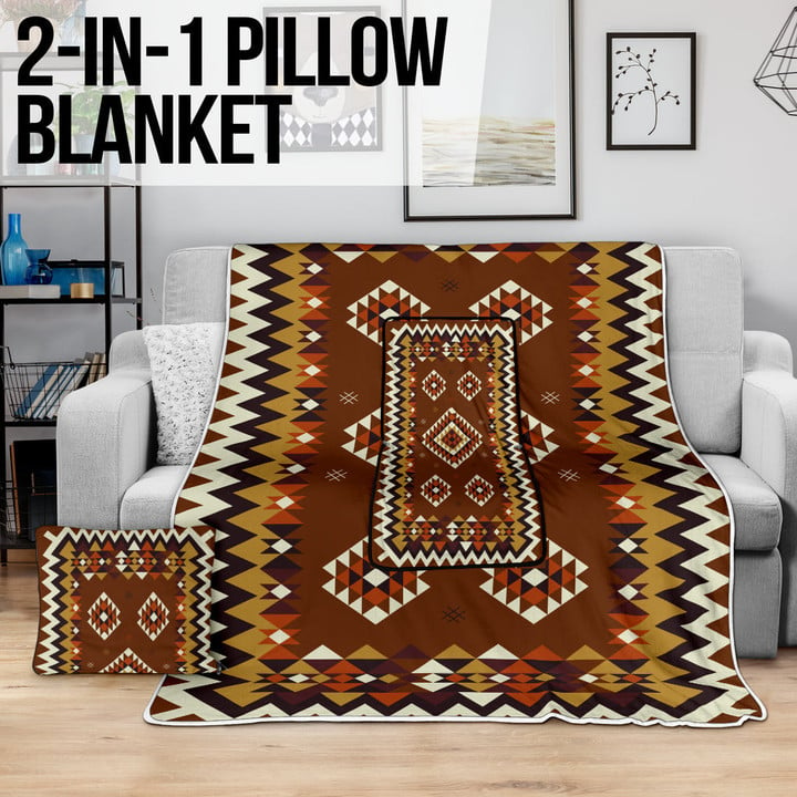 Ethnic Geometric Brown Pattern Pillow Blanket