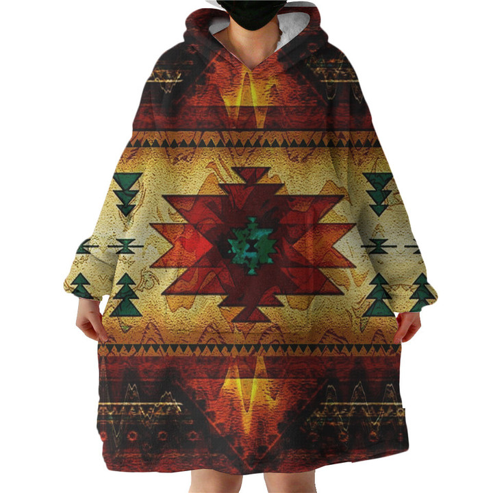 United Tribes Brown Design Sherpa Hoodie Blankets
