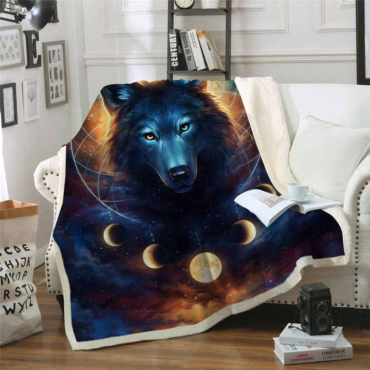 Dream Catcher Galaxy Wolf Moon Blanket Native American Style