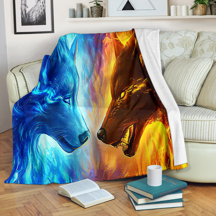 Ice Fire Wolf Blanket