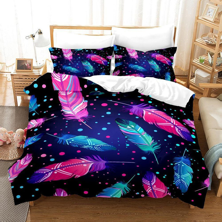 Pink & Blue Feathers Native American Bedding Sets 02
