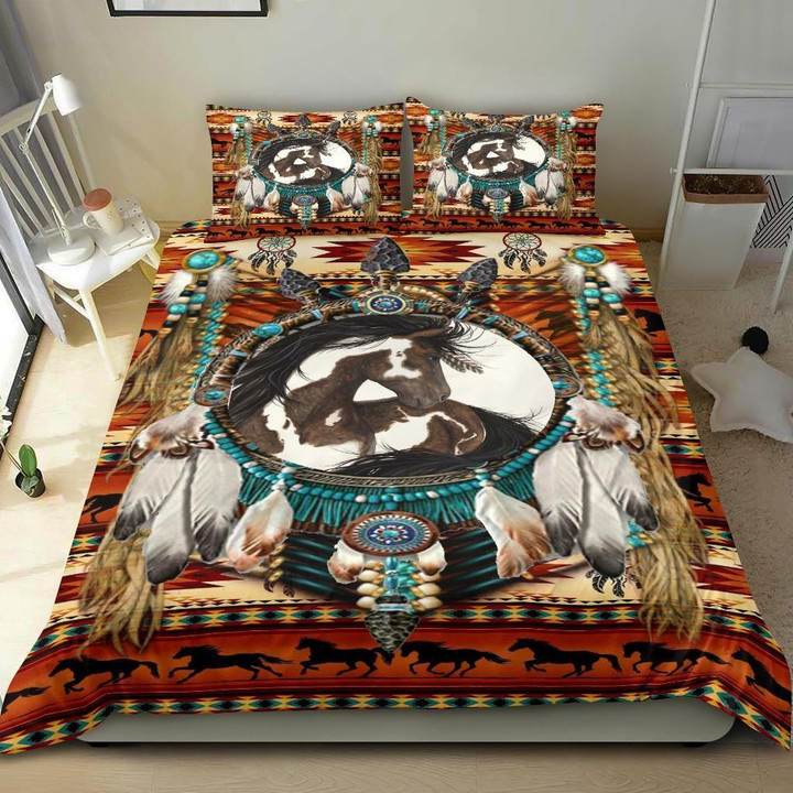 White & Brown Horse Dreamcatcher Native American Bedding Sets 02
