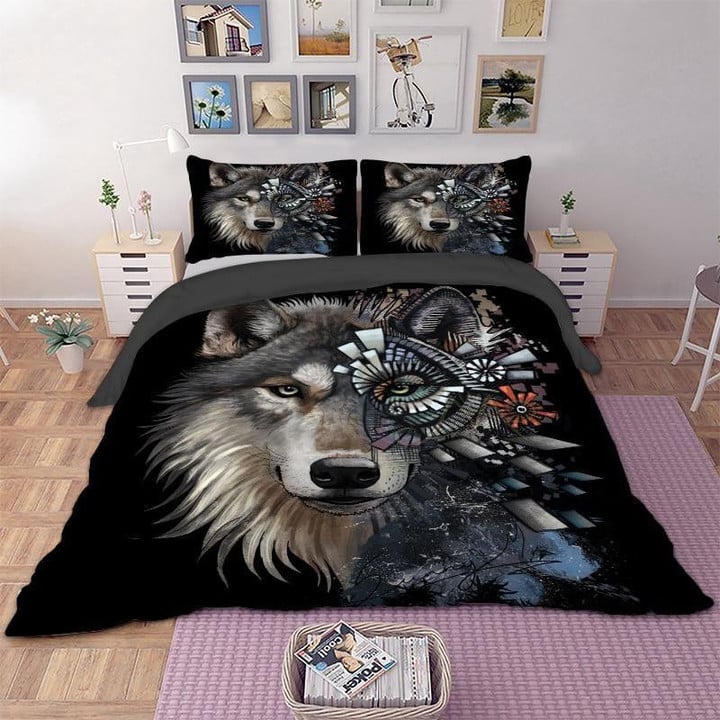 3D Wolf Native American Bedding Set