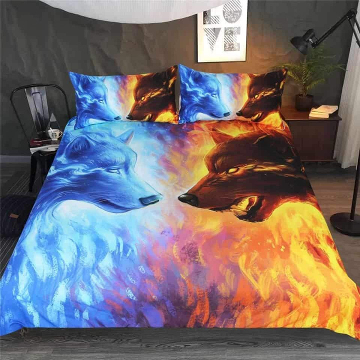 Fire And Ice Wolves Native American Bedding Sets
