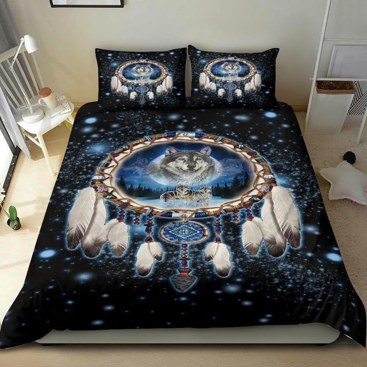 Galaxy Dreamcatcher Wolf Native American Bedding Sets 01
