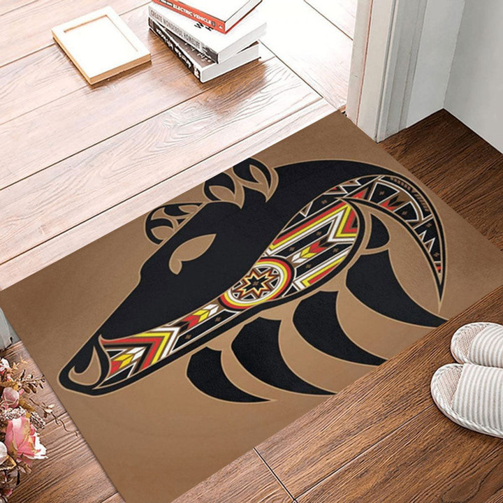 Bear Head With Native American Animal Doormat, Native American Home Decorative Welcome Doormat