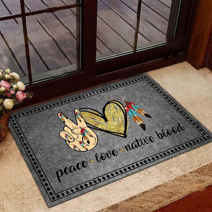 Native Americans Peace Love Native Blood Native Pride Doormat, Native American Home Decorative Welcome Doormat