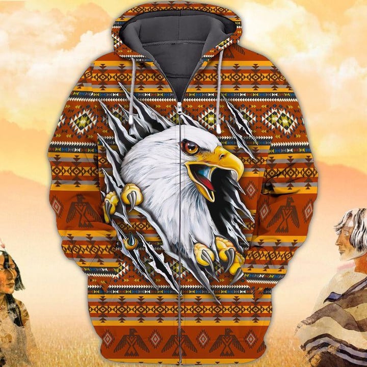 Native Indigenous American Eagle 3D Zipper Hoodie
