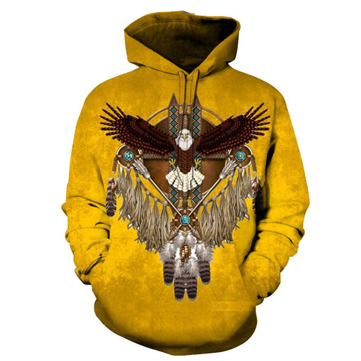 Eagle Dreamcatcher Yellow Native American Pullover Hoodie