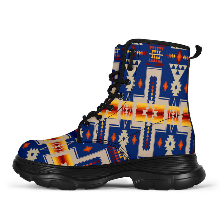 Navy Tribe Design Native American Chunky Boots