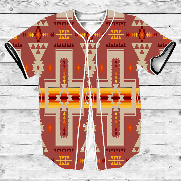 GB-NAT00062-11 Tan Tribe Design Native American Baseball Jersy