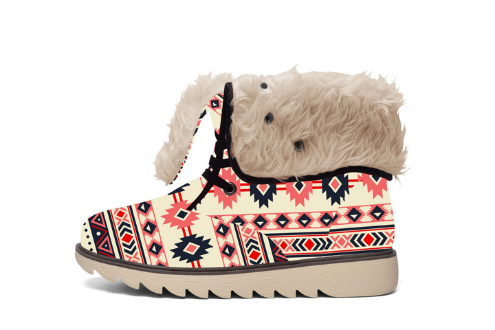 Pink & Navy Pattern Native Faux Fur- Leather Boots