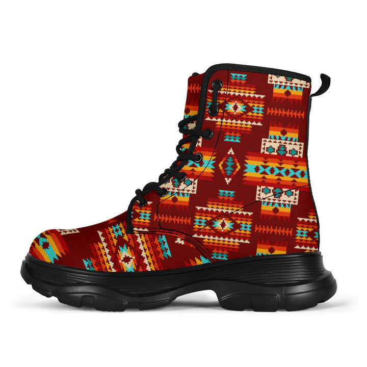 Red Pattern Native Chunky Boots