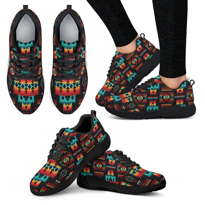 Black Native Tribes Pattern Native American Women's Athletic Sneakers
