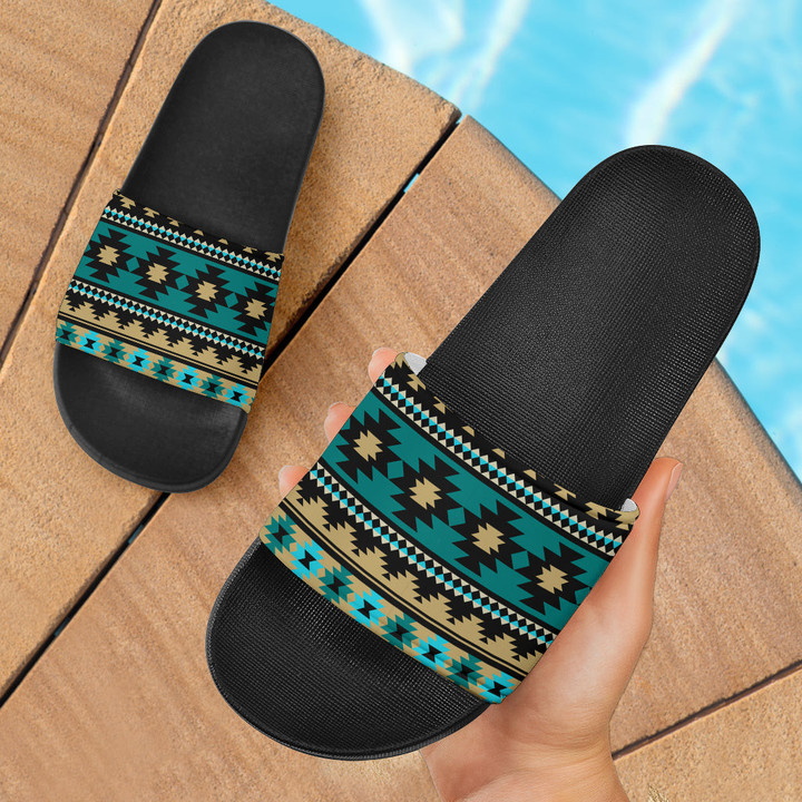 Green Ethnic Aztec Slide Sandals