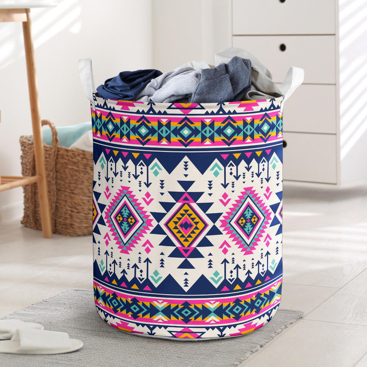 Pink Pattern Native American Laundry Basket