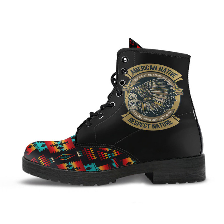 Skull Black Native Tribes Pattern Leather Boots