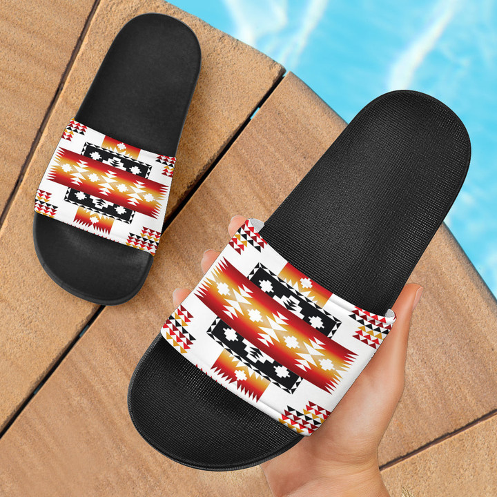 White Tribes Pattern Native American Slide Sandals