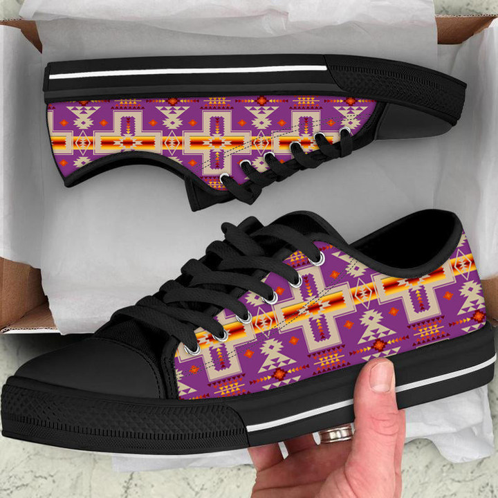 Light Purple Tribe Design Native American Low Top Canvas Shoe