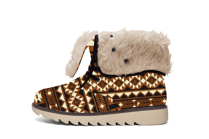Brown Pattern  Faux Fur- Leather Boots