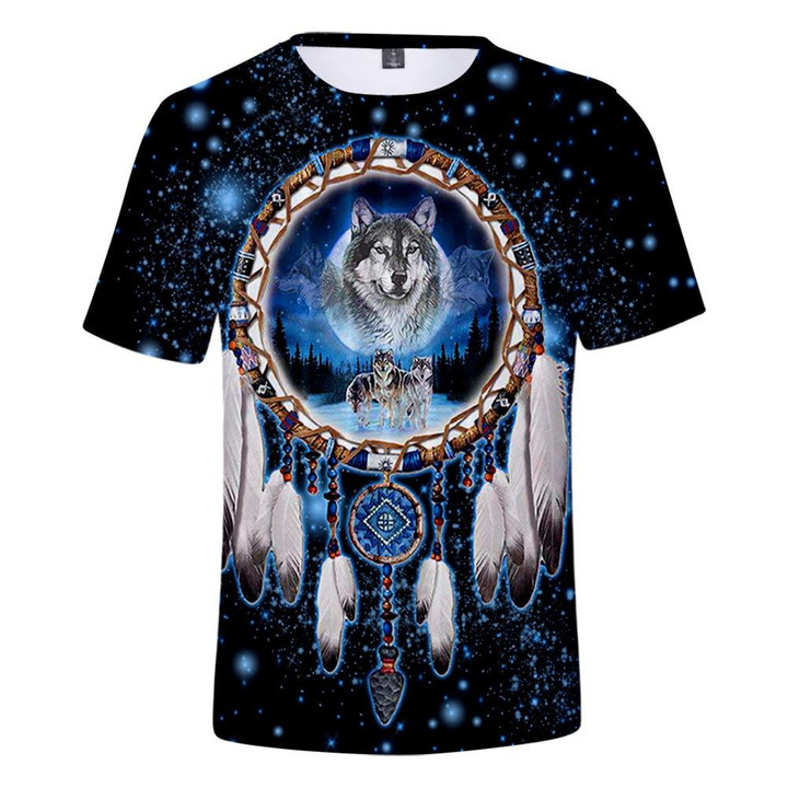 Galaxy Wolf Dream Native American 3D Tshirt
