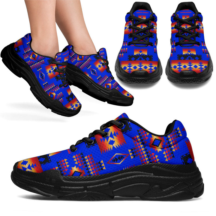 Dark Blue Native Tribes Pattern Chunky Sneakers