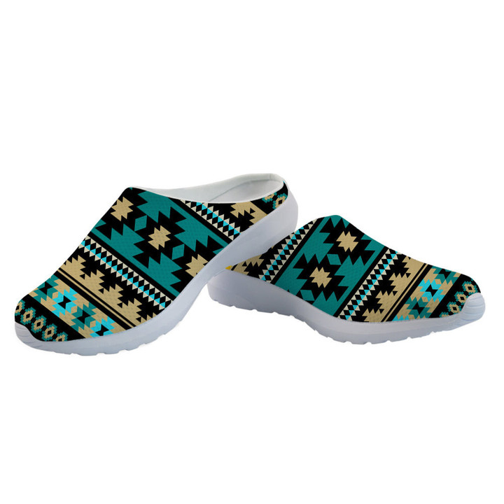 Green Ethnic Aztec Pattern Mesh Slippers