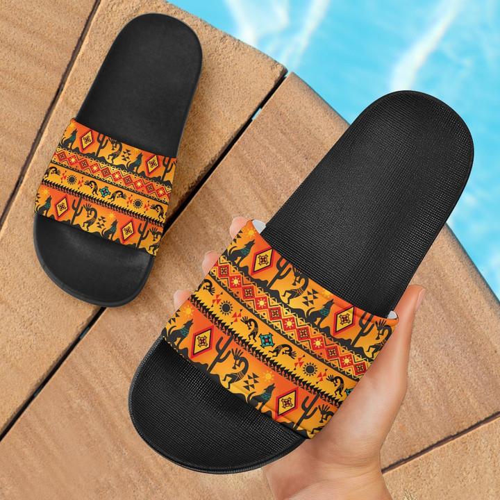 Yellow Kokopelli Myth Native American Slide Sandals
