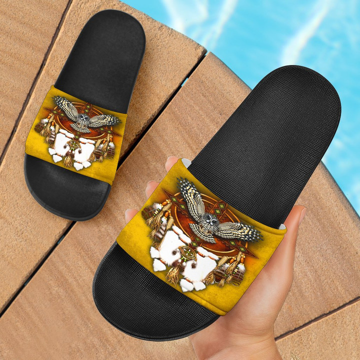 Owl Yellow Native American Slide Sandals 02