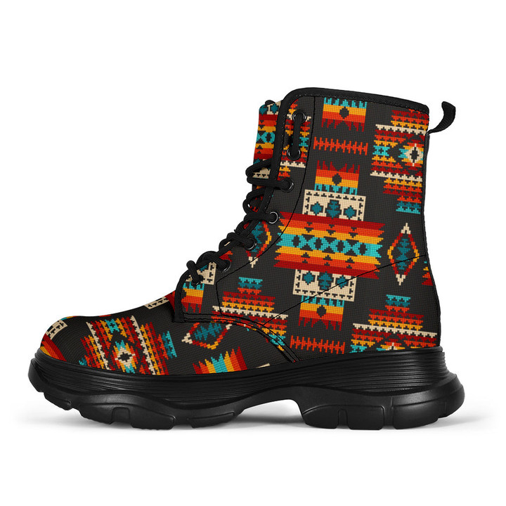 Black Pattern Native Chunky Boots