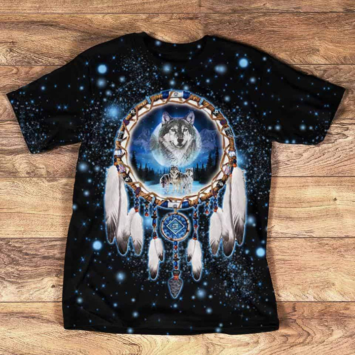 Native American Galaxy Wolf Dream Catcher 3D Tshirt
